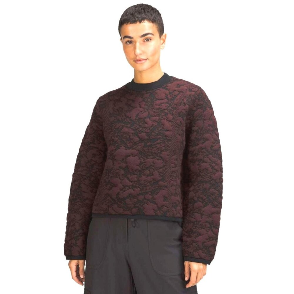 Lululemon Jacquard Multi-texure Crewneck Sweater 8 Red Merlot Black NEW